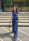 belted sleeveless jacket & wide-leg pant (Q464JK031/Q464PT047)
