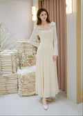 elegant cream long-sleeve knit dress (SLYDR007)