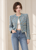 turquoise blue cotton tweed jacket (SLTJK007)