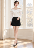 off-the-shoulder long-sleeve wrap top & mini skirt (0113TB100/0113SK052)