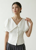 Dramatic, wide cape collar blouse (C544TB008)