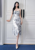 Floral print satin midi dress (0411DR322)