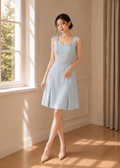 gold-toned buttons sleeveless mini dress (0406DR048)
