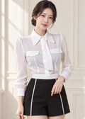 dual flap chest pockets blouse (0135TB072)