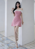 contrasting white off-the-shoulder DRESS (0410DR063)