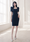 plaid bodycon mini dress (0403DR148)