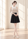 cold-shoulder layered top pleated mini skirt SET (0405SE015)