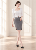 square-neck zip-up crop top SKIRT SET (0405SE016)