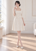 square-neck tweed a-line dress (0403DR152)