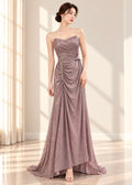 rose-gold shimmer evening gown with thin spaghetti straps （SLCDGO040）