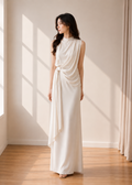 draped crepe midi dress (3115DR162)