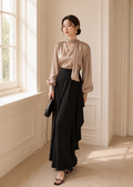 sheer long-sleeve blouse & wide-leg trousers (Q464TB137/Q464PT053)
