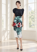 short-sleeved boat-neck top &floral-print pencil skirt(0116TB037/0116SK029)