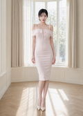 ff-the-shoulder midi pencil dress (0406DR041)