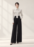 Tie pinstriped shirt & high-waisted wide-leg trousers (3115TB107/3115PT047)