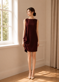 burgundy asymmetric draped dress (3115DR174)