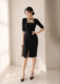 Square Neck Pencil Midi Dress (0408DR034)