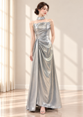 silver-grey metallic satin evening  gown (SLCDGO044)
