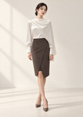 Draped-detail long-sleeve blouse & midi skirt (3115TB108/3115SK066)