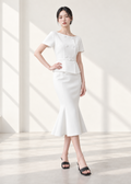 short-sleeved double-breasted top & fishtail midi skirt (C544TB014/C544SK017)