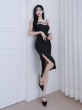 spaghetti-strap bodycon midi dress (0435DR045)