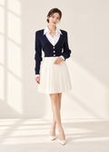 cable-knit cardigan & pleated mini skirt (0084JK031/0084SK071)