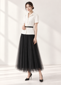 hort-sleeve collared blouse & flowing skirt (C544TB021/C544SK001/C544BT007)