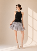 pearl-embellished neckline & fluffy skirt (2219TB052/ 2219SK014)