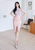 lace-topped split-skirt dress(0409DR069)