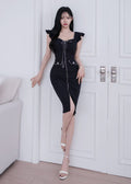 fitted black midi dress (0405DR149)