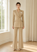 pinstripe double-breasted pantsuit (0117JK085/117PT056)