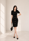 Button Tweed Mini Dress (0408DR030)