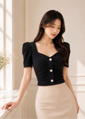 Puffed sleeves Top ( 0403TB077)