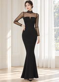 High mesh neckline evening dress (0411GO013)