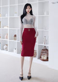 white lace high-neck top & midi pencil skirt (0403TB085/0403SK048)