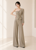 One-shoulder button-up vest & pants (P406TB013/P406PT009)