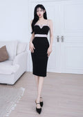 contrast sweetheart-neck midi bodycon dress (0403DR147)