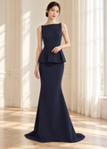 sleeveless high boat neckline floor-length evening gown(SLTGO027)