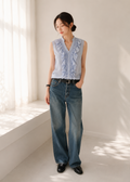 Blue ruffle blouse (5510TB043)