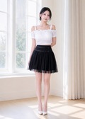 off-the-shoulder ruffle crop top SET (0406SE013)