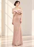 pink off-the-shoulder sequin evening gown (SLCDGO045)
