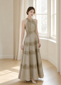 beige halter-neck midi dress (SLYDR005)