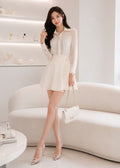 sheer long-sleeve  blouse & flared mini skirt (0619TB053/0619SK053)
