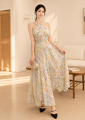 Floral printing halter maxi dress (0411DR326)
