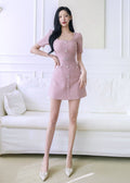 Cassidy Short-Sleeve Square Neck Plain Mini Sheath Dress (0403DR113)