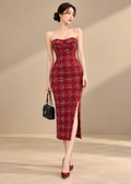 tweed strapless midi dress (0409DR073)