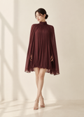 striking burgundy pleated DRESS (3115DR165)