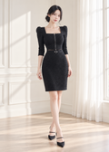 square-neck zip-front  two-piece set (0403SE047)