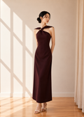 elegant twisted halter neckline maxi dress (3115DR170)