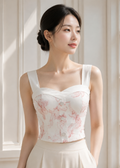 floral-print structured bustier crop top ( 0403TB081)
